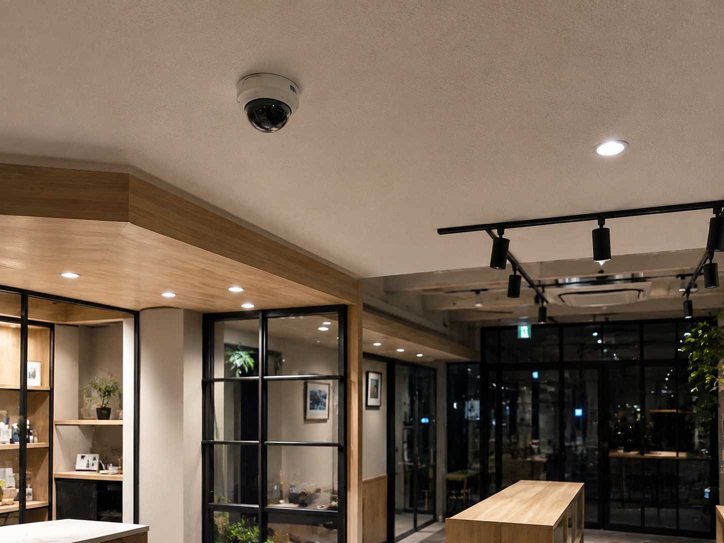 店舗・事務所の天井に設置された屋内ドームカメラ
